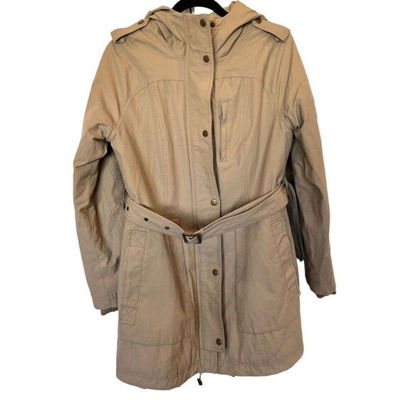 Pendleton Rain Coat Jacket with Hood Womens Tan belted size Small Dark Beige - Picture 1 of 12